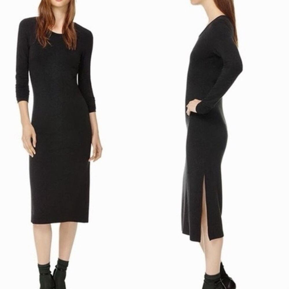 Wilfred Free Parleur Black Long Sleeve Knit Side Slit Midi Dress Size XXS